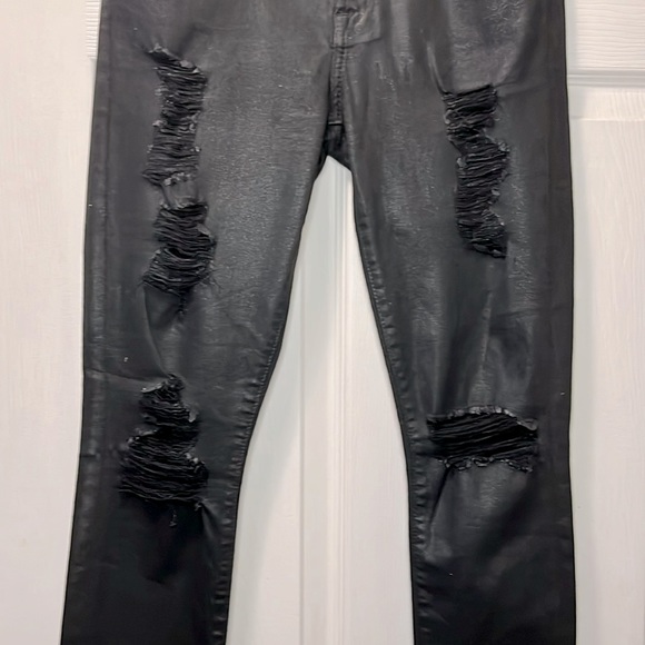 7 For All Mankind Shiny Coated Distressed Skinny Jeans - Picture 6 of 8